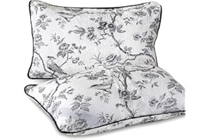 EVENHUG Quilted Pillow Shams Set of 2 Black Bird Pillow Covers Floral Pillowcases Matching Bedding Decoration (20" X 36")
