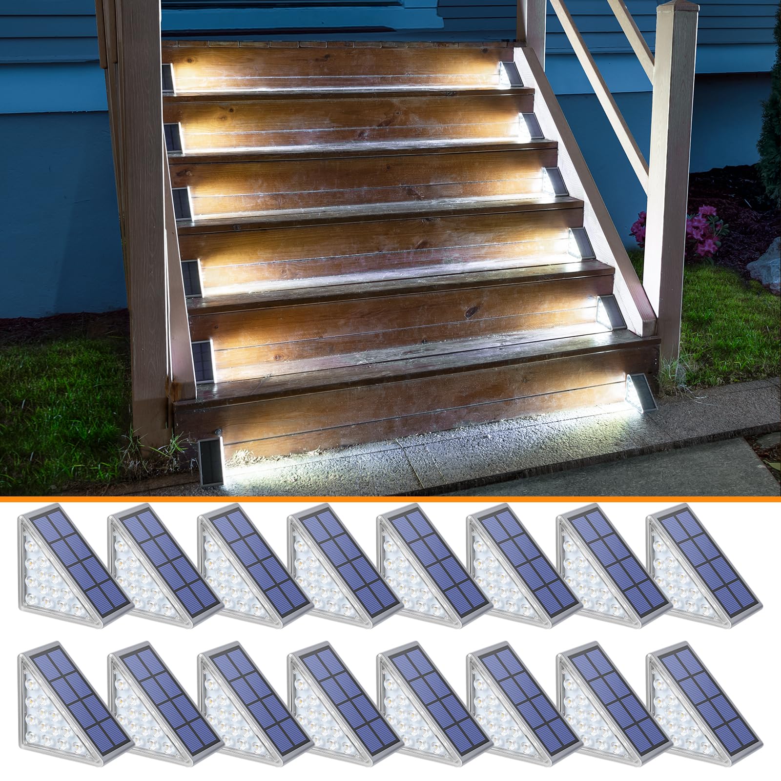 NIORSUN Solar Step Lights for Outside,16 Pack Cool White Stair Lights Outdoor Waterproof IP67 Auto On Off,Solar Light for Steps,Stair,Patio,Yard,Porch,Front Door,Sidewalk,Deck Decor Image NIORSUN Solar Step Lights for Outside,16 Pack Cool White Stair Lights Outdoor Waterproof IP67 Auto On Off,Solar Light for Steps,Stair,Patio,Yard,Porch,Front Door,Sidewalk,Deck Decor Image
