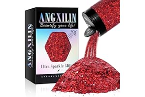 ANGXILIN Holographic Chunky Glitter, 190g/6.7oz Chunky and Fine Mixed Craft Glitter, Bulk Laser Sequin Glitter for Face Body Nail Art,Epoxy Resin Tumbler Jewelry Making Glitter (Laser Red)