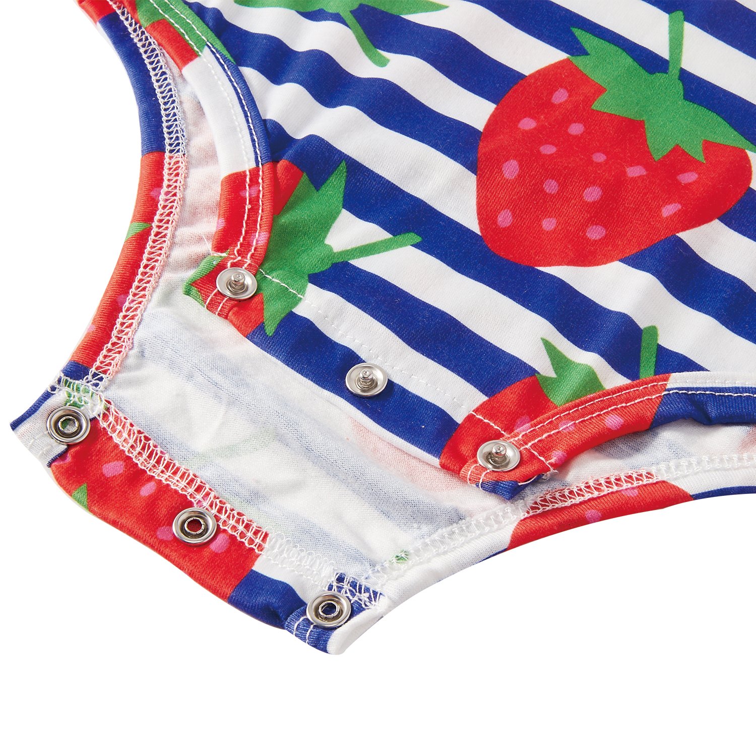 Leapparel Vintage Jumpsuit Long Sleeve Boy Summer Outfit Baby Girl Whlte and Blue Stripe Dress Button Tops, Strawberry, 6-12 Months/Size 80