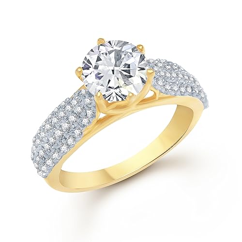 VK Jewels Cluster Golden (CZ) Gold and Rhodium Plated Ring - FR1073G [VKFR1073G]