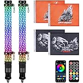 KEMIMOTO 2pc 2ft Fat Whip Lights for Side by Side, Turning Signal Function | 360&deg;Lighting, 366+ Light Modes, Music Sync Compatible with Polaris RZR Can-Am X3 UTV Buggy Boat Offroad