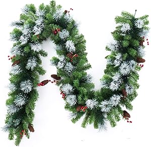 Artificial Christmas Garland and Wreath,Decorated with Pine Cone and Red Berries (White Pine Garland)