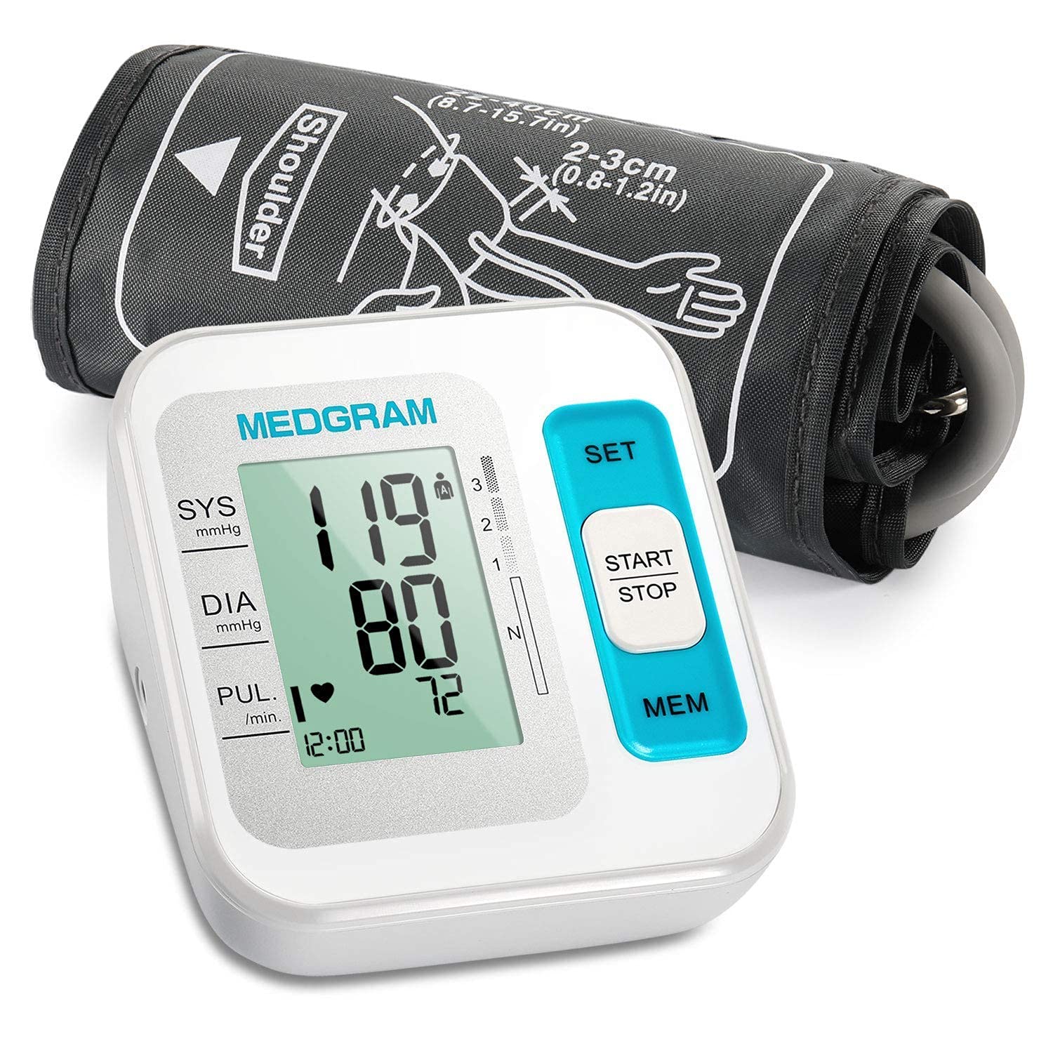 Blood Pressure Monitors for Home Use, MEDGRAM Accurate Upper Arm Blood Pressure Machine with Large Cuff 8.7-15.7 in(22-40 cm), Digital Automatic BP Machine, Large LCD Display, 2x120 Sets Memory
