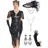 RRYIO Flapper Dresses 1920s Dresses for Women,Crew Neck Great Gatsby Dresses with Sleeve Roaring 20s Dress for Harlem Nights