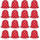Woanger 16 Pcs Ladybug Party Drawstring Bags Ladybug Party Favors Red Black Polka Dots Candy Goodie Gift Bags for Birthday Supplies