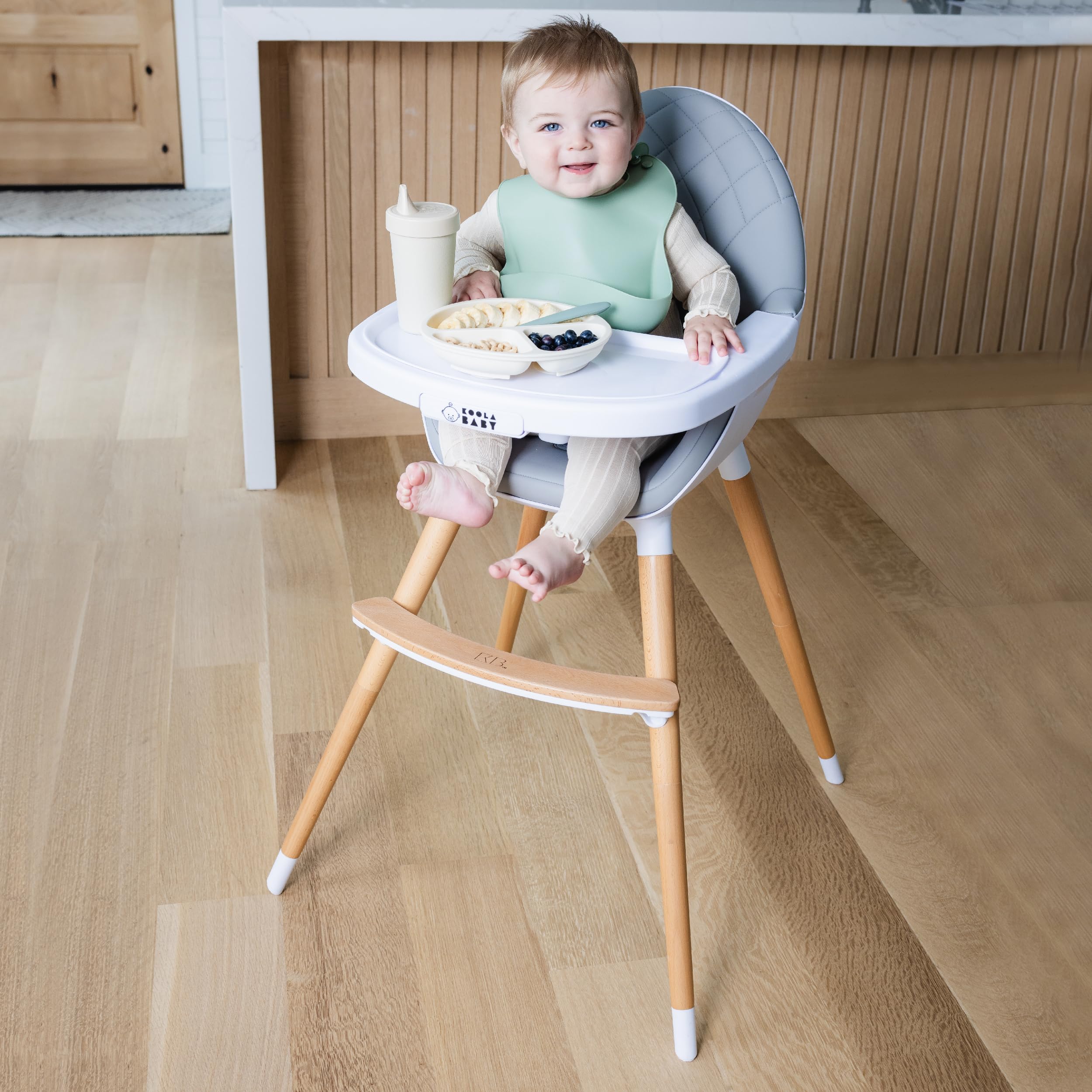 Convertible High Chair for Babies, Toddlers, Kids & Children - Wooden Highchair with Adjustable Height & Dishwasher Safe Tray - Wood Feeding & Dining Chair - Converts to Booster Seat - KoolaBaby