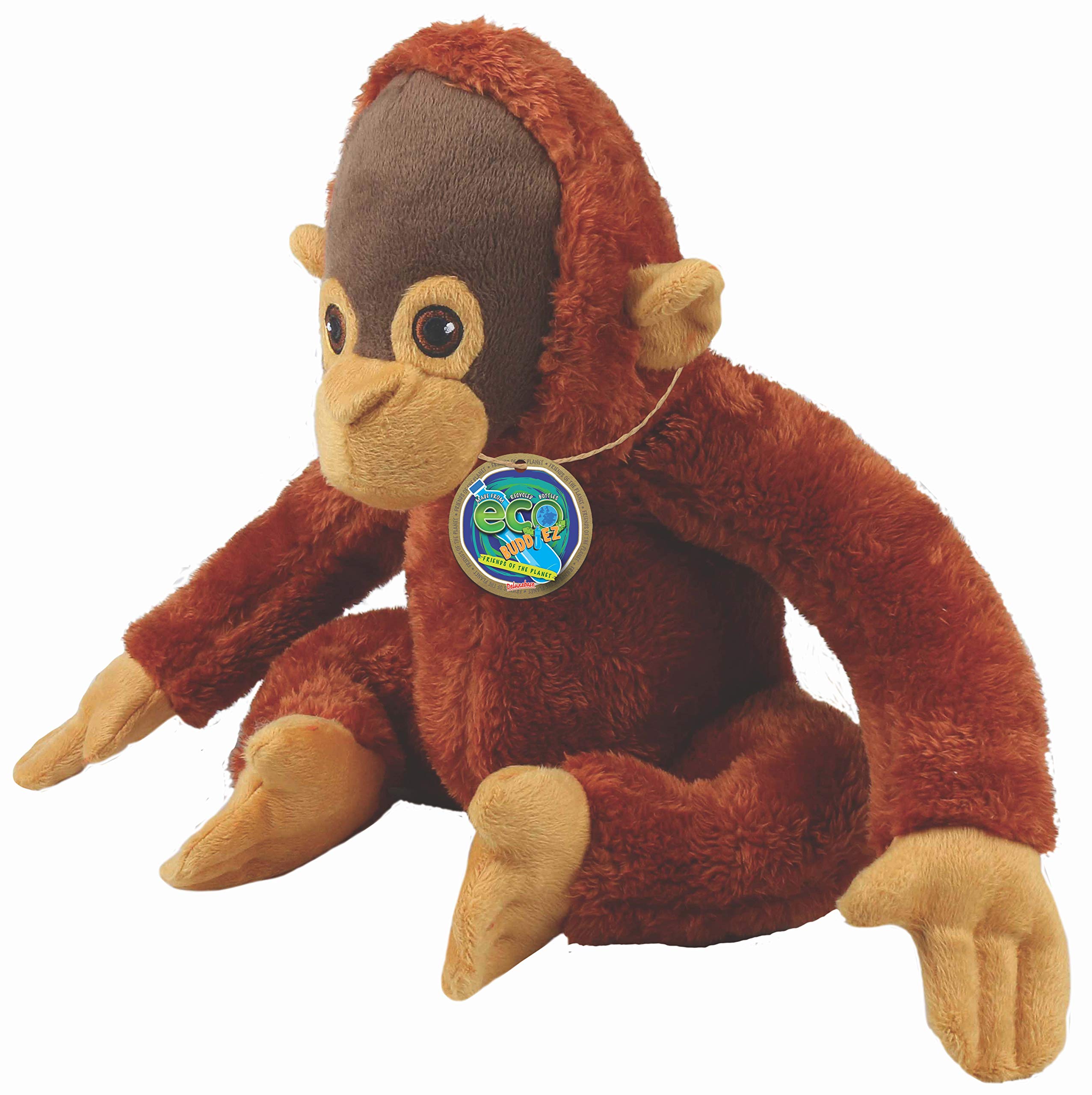 EcoBuddiez - Orangutan from Deluxebase. Medium 20cm Soft Plush Animals made from Recycled Plastic Bottles. Eco-Friendly Cuddly Gift for Kids and Cute Stuffed Animal Toy for Toddlers.