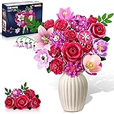 CUBIMANA Flowers Bouquet Building Set with LED - 21 Rose Red Botanical Collection Kit for Adults Women, Valentine's Day Gift for Her/Wife/Girlfriend/Mom, 832 PCS Artificial Flower Plant for Home Decor