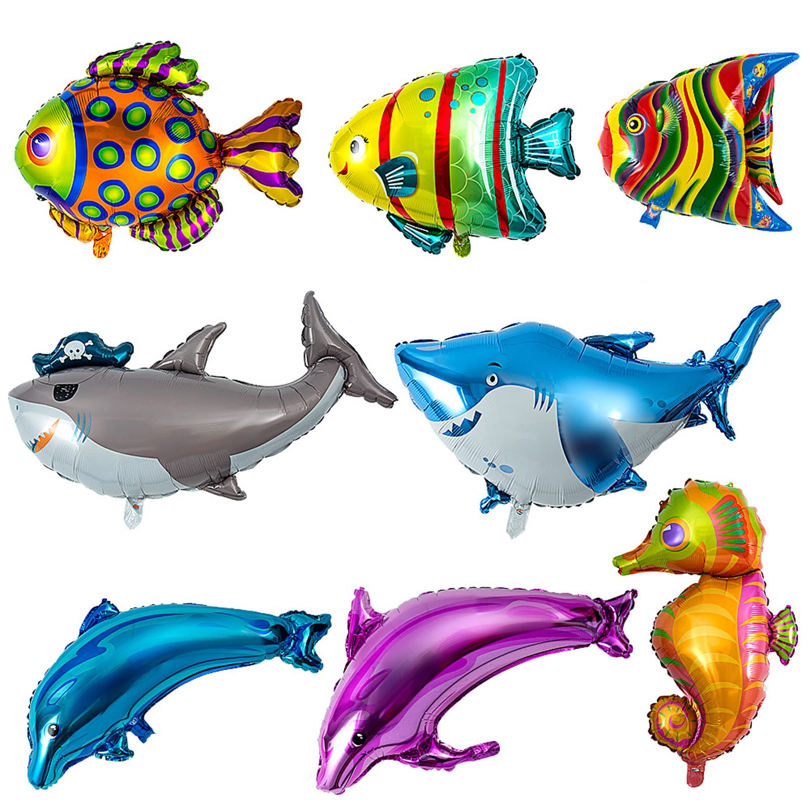 MOOKLIN ROAM 8 Pieces Shark Fish Party Balloons for Kids, Large Sea Animal Balloons Premium Self Inflating Foil Birthday Decorations for Kids Birthday Themed Party Favor Supplies Decorations