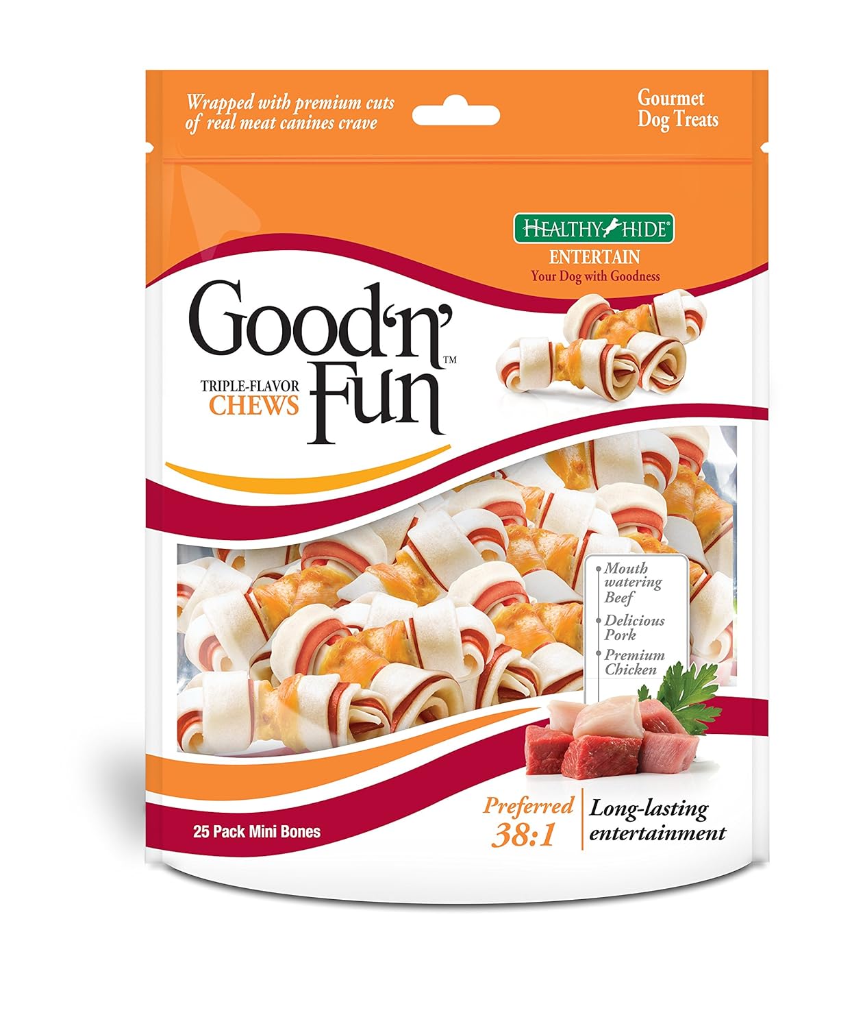 Good 'n' Fun Triple Flavor Mini Bone Rawhide Chews for Dogs
