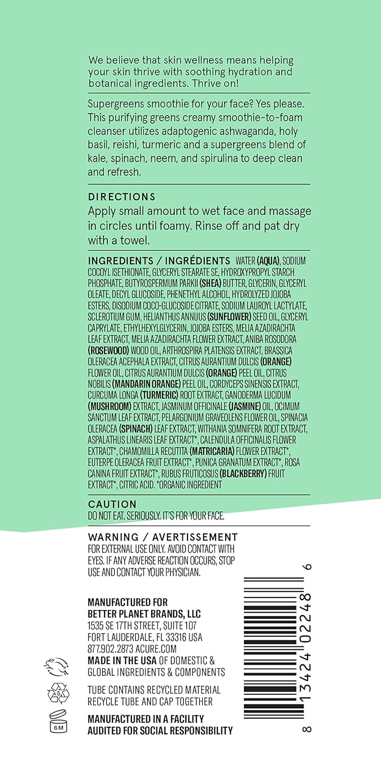 ACURE Brightening Cleansing Gel | 100% Vegan | For A Brighter Appearance | Pomegranate, Blackberry & Acai - Antioxidant- Rich & Super Gentle | All Skin Types | 4 Fl Oz : Acure : Beauty