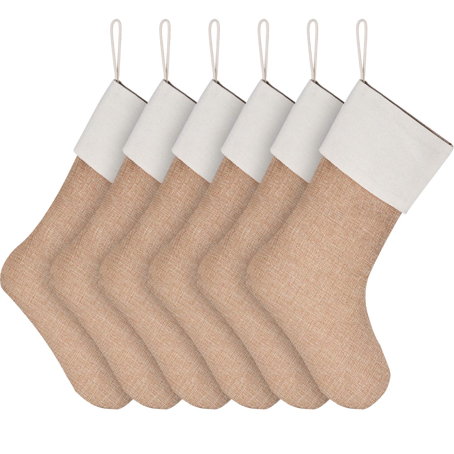 Sunshane Burlap Christmas Stockings Xmas Fireplace Hanging Stockings Decoration Stockings for Christmas Decoration DIY Craft (Flaxen, 6) — image 1