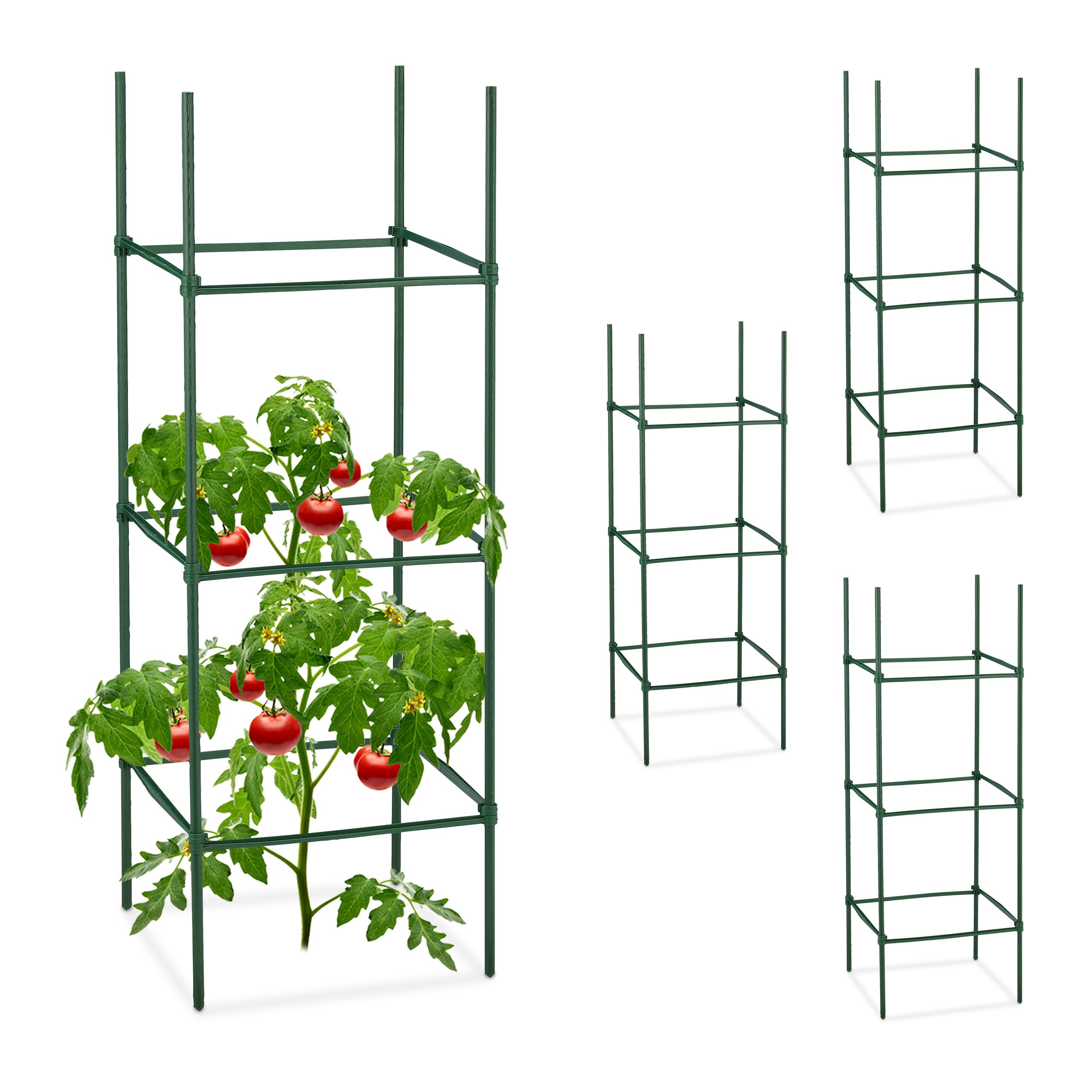 Relaxdays Climbing Aid, Set of 4, HxWxD: 90 x 32 x 32 cm, Flowers & Crops, Metal & Plastic, Plant Support, Green