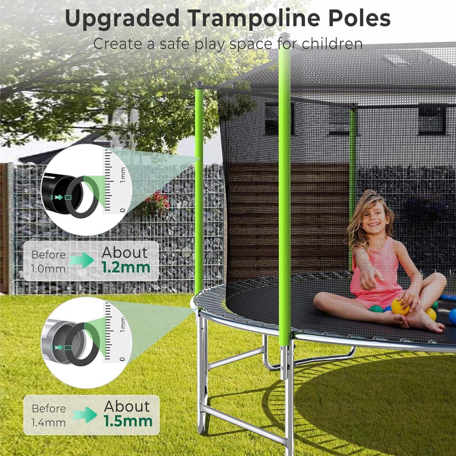Upgraded 16FT 15FT 14FT 12FT Trampoline for Kids and Adults, Large Outdoor Trampoline with Enclosure, Backyard Trampoline with Basketball Hoop and Net, Capacity for 4-6 Kids and Adults