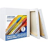 FIXSMITH Stretched White Blank Canvas - 10 x10 Inch, Bulk Pack of 8, Primed, 100% Cotton, 5/8 Inch Profile of Super Value Pack for Acrylics,Oils & Other Painting Media.