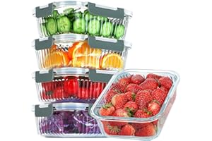 KOMUEE 5 Packs 36 oz Glass Food Storage Containers, Glass Meal Prep Containers with Lids, Airtight Glass Lunch Bento Boxes, Microwave, Freezer and Dishwasher Friendly