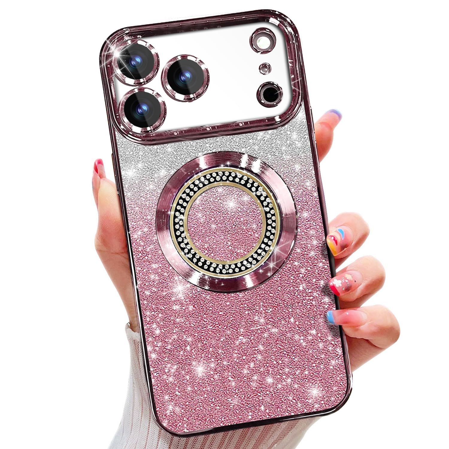 Photo 1 of Misscase for iPhone 17 Pro Max Magnetic Glitter Case Compatible with MagSafe,Full Protection Slim Shockproof Anti-Scratch Case with Camera Lens Protector Plating Bling Dust-Proof Net Pink