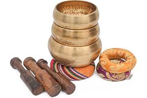 KARMA CRAFTER Tibetan Singing Bowl Set - 3 Chakra Sound Bowl Meditation Set - Meditation Bowl with Random Cushion and Mallet - Cuencos Tibetanos for Sound Bath and Healing