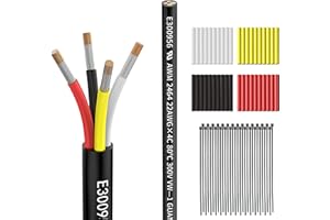 Matugajp 22awg 4 Wire Cable 22/4 Electrical Wire 4 Core Extension Cable 100 feet UL2464 DC 5V/12V/24V/300V 22 Gauge Oxygen Free Stranded Tinned Copper Wire