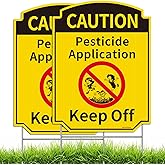 2Pack Caution Pesticide Application Keep off Yard Sign with Stakes, 12.6"x9.5" Double Sided Commercial Grade Corrugated Plastic, UV Protected, Fade Resistant, Weatherproof, Easy to Install