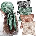 Syhood 4 Pcs 27'' Square Satin Head Scarves Satin Bandanas for Women Headband Scarves Silk Feeling Scarf Boho Headwear
