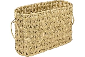 BALLMENT Narrow Wicker Toilet Paper Holder Basket, Boho Rattan Wicker Bathroom Paper Storage with Round Handles, Waterproof Holds 6 Rolls, Bathroom decor Accessories Organizer