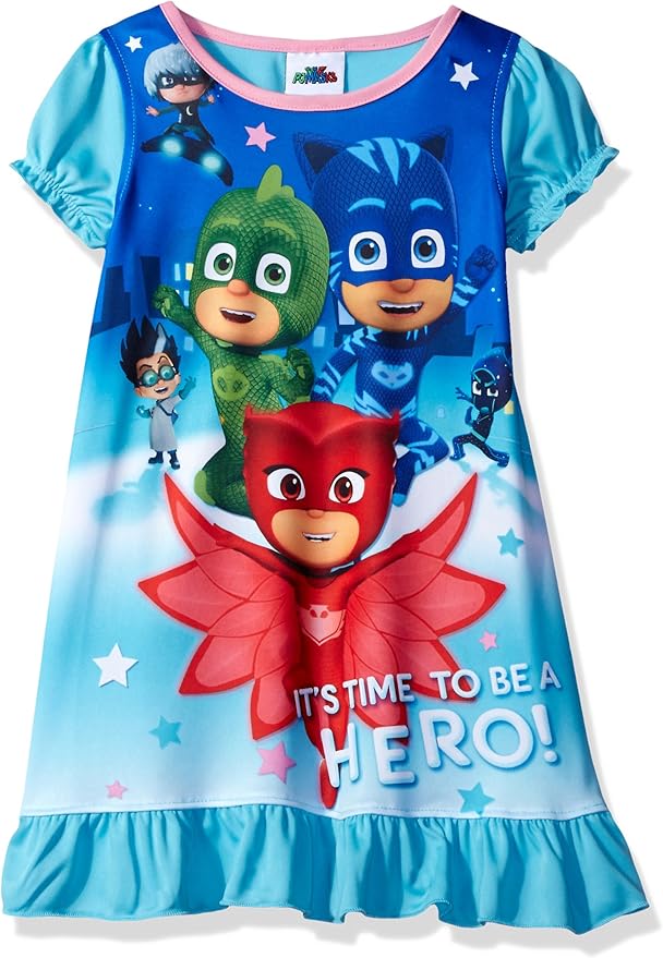 Pj Masks Girls' Heroic Nightgown, Azul Ropa, Zapatos y