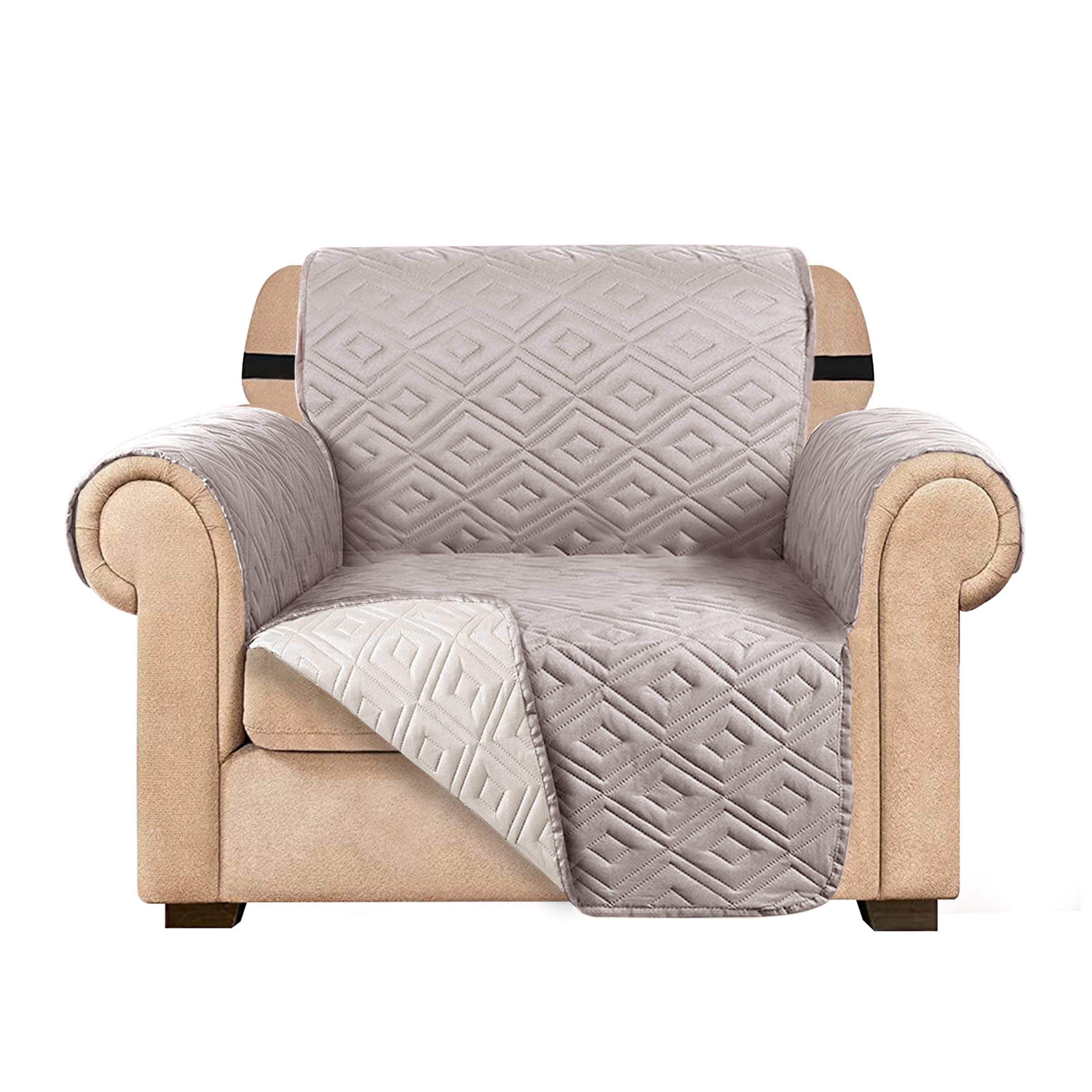 AMEHA Sofa Cover Non Slip Sofa Slipcovers 1 Seater – Water Repellent Reversible Sofa Protectors from Pets & Kids with Adjustable Elastic Straps Embossed Quilted Washable Couch Covers - Beige Cream