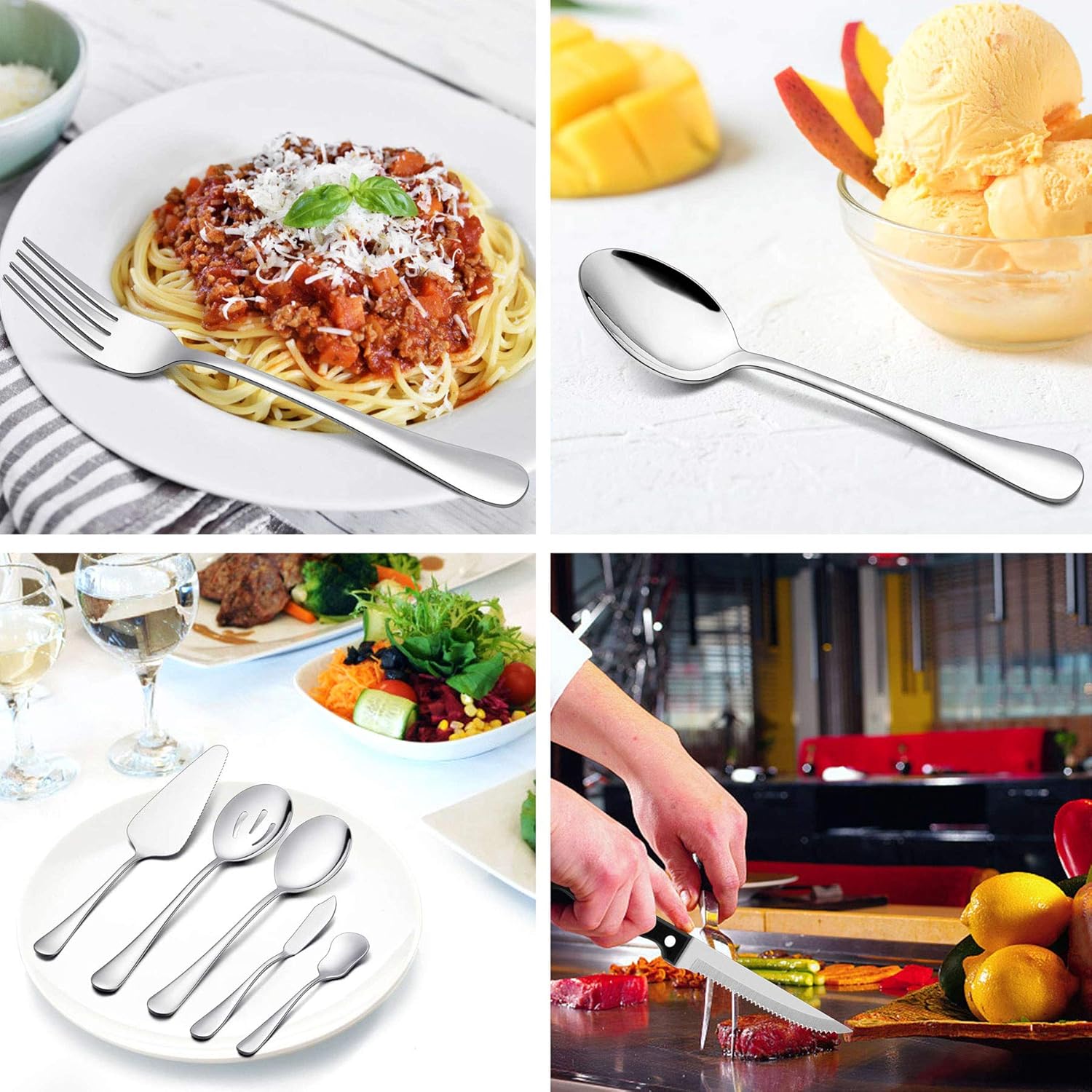 LIANYU 53-Piece Silverware Set with Steak Knives and Serving Utensils, Stainless Steel Flatware Cutlery Set Service for 8, Eating Utensil Set for Home Party Wedding, Dishwasher Safe, Mirror Finished: Kitchen & Dining