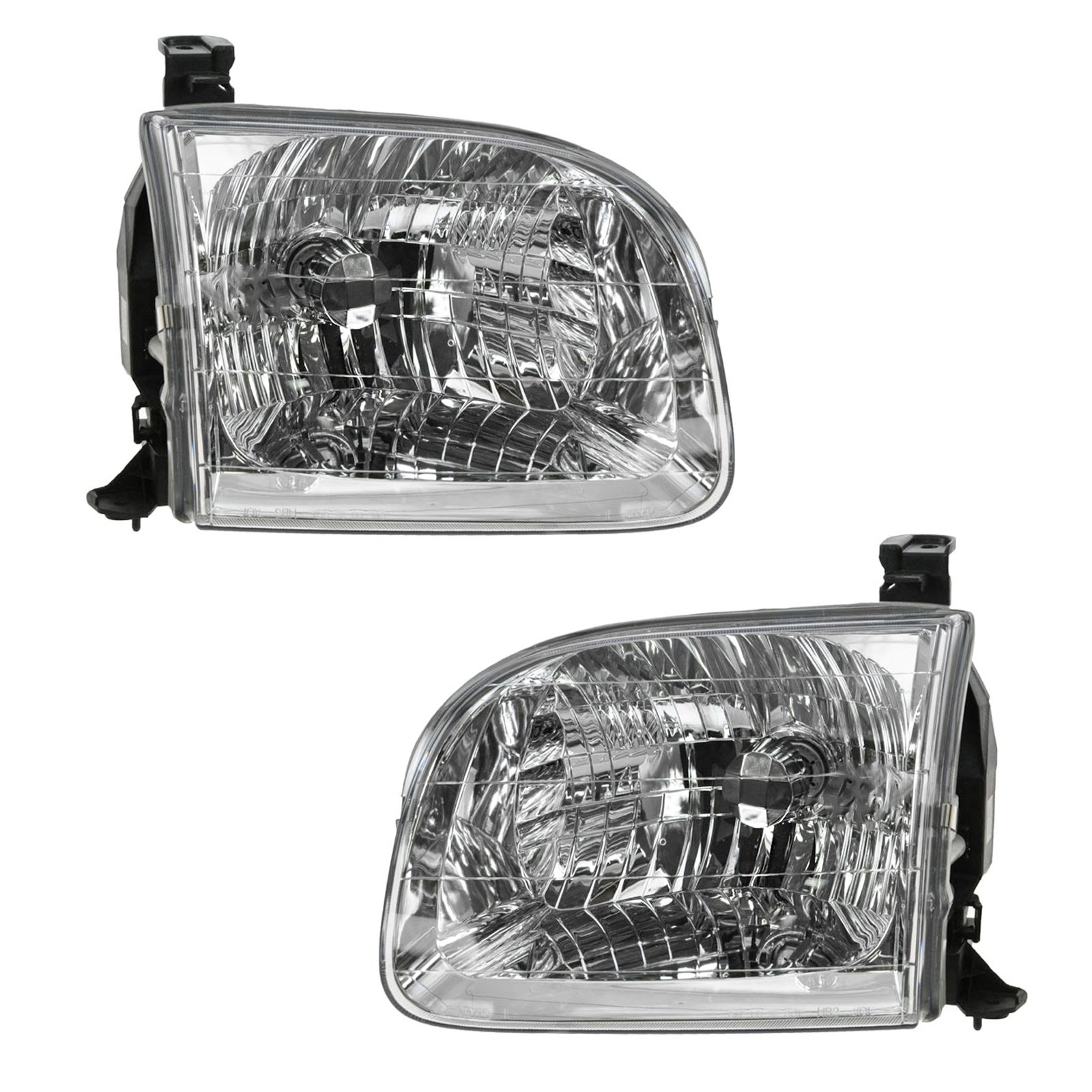 Photo 1 of TRQ 2 Piece Headlight Assembly Set Chrome Bezel Driver & Passenger Side Compatible with Toyota Sequoia 2001-2004 Tundra Crew Cab 2004 TO2502144 TO2503144 811100C020 811500C020