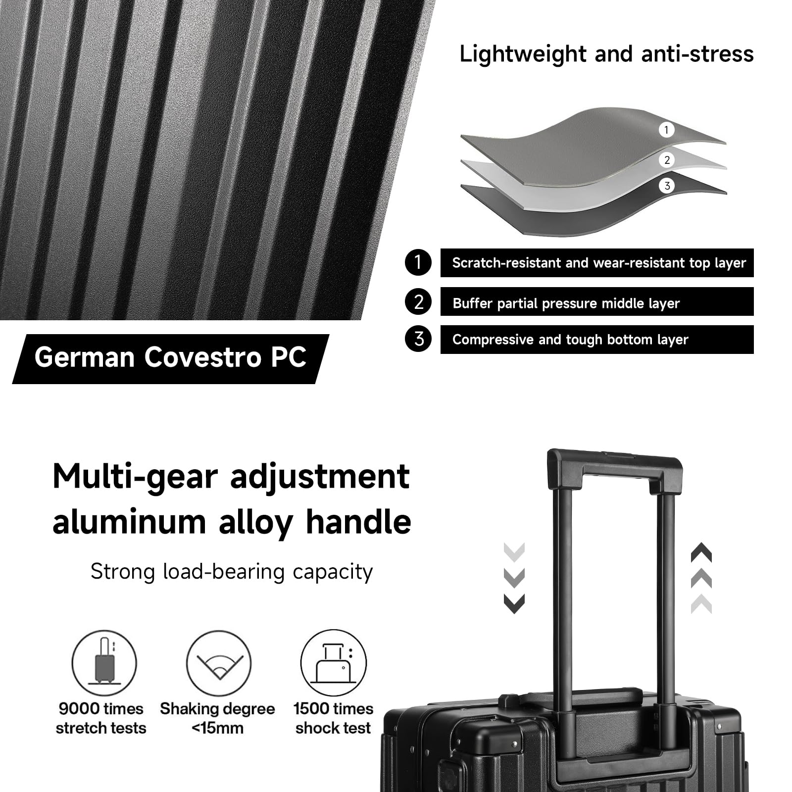 Hard Shell Carry On Luggage 22x14x9 Airline Approved,20 Inch Aluminum Luggage with 100% 3-Layer PC,Carry On Suitcases with Wheels,Cup Holder and USB Port (Classic Black, 20 inch)