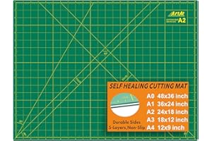 ArtAt Self Healing Cutting Mat: 18″x 24″ Green Double Sided, Non-Slip 5 Layers PVC Durable A2 Sewing Craft Mat for Rotary Cutter, Use for Quilting, Scrapbooking and Craft & Art Projects…