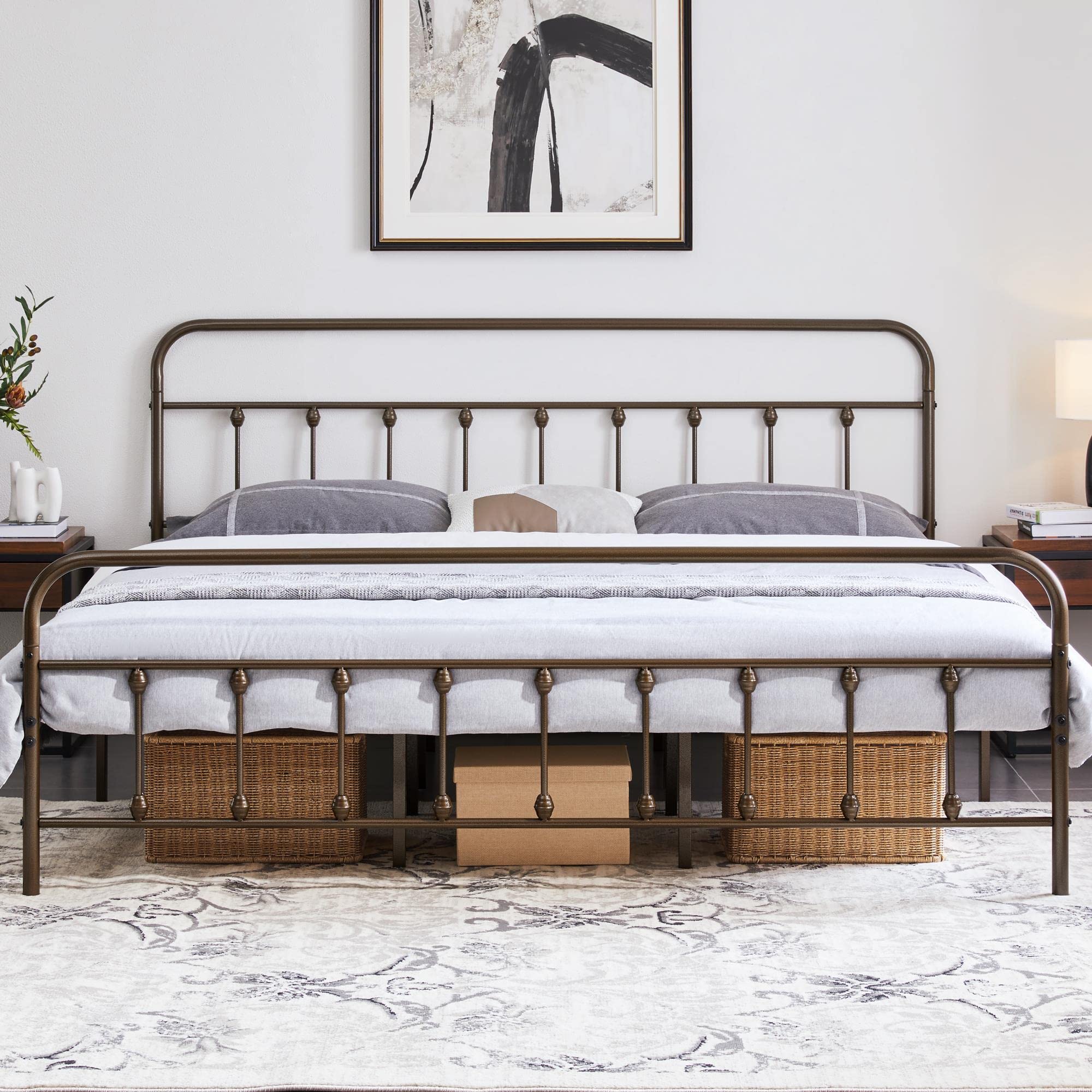 Photo 1 of  missing parts Yaheetech Classic Metal Platform Bed Frame Mattress Foundation with Victorian Style Iron-Art Headboard/Footboard/Under Bed Storage/No Box Spring Needed/King Size Bronze