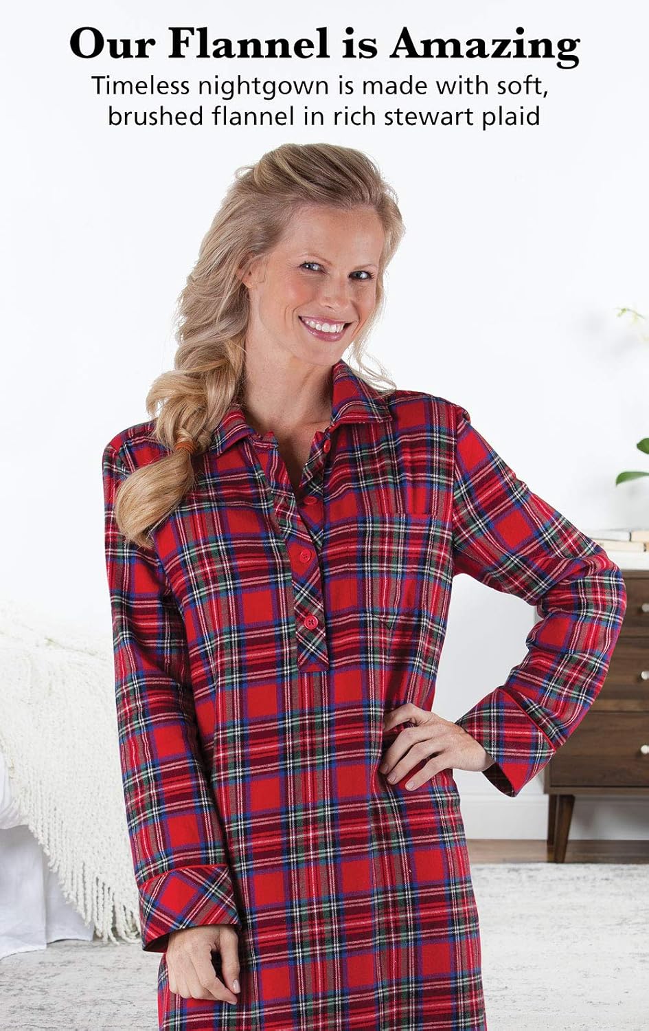PajamaGram Women's Flannel Nightgown Plaid - Cotton Flannel Nightgown Womens at  Women’s Clothing store