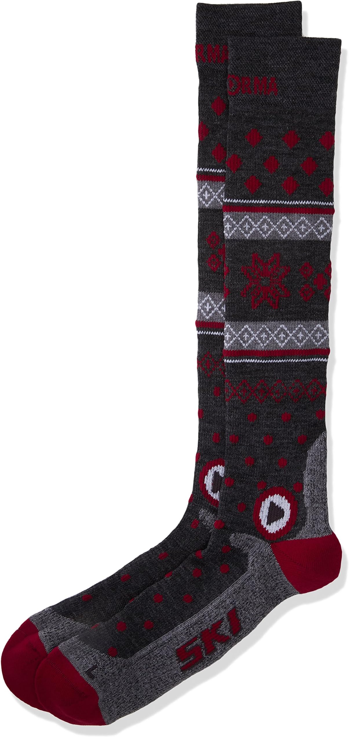 Enforma Men's Ski Freeski Hot Compression Nordic Socks-Grey/Red, Small