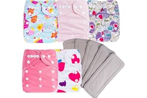 Nearkoi Baby Cloth Diapers, One Size Adjustable Washable Reusable Baby Cloth Pocket Diapers 5 Pack + 5 Bamboo Inserts (Sunlight)