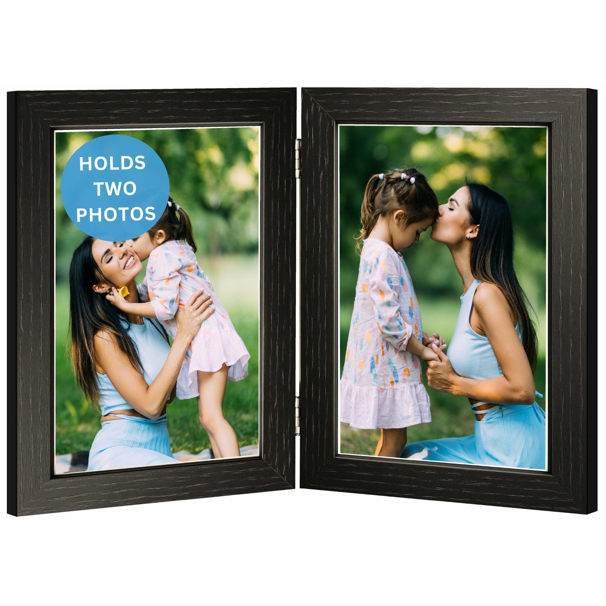 Double Picture Frame 6 x 4, Black, Holds 2 Photographs, Twin Hinged 10 x 15 cm Frames, Photo Collage Gallery Display