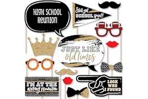 Big Dot of Happiness Class Reunion Photo Booth Props Kit - 20 Premium Cardstock Props, School Reunion Party Decorations, Memory Making Props with No-Mess Glitter Print, Black