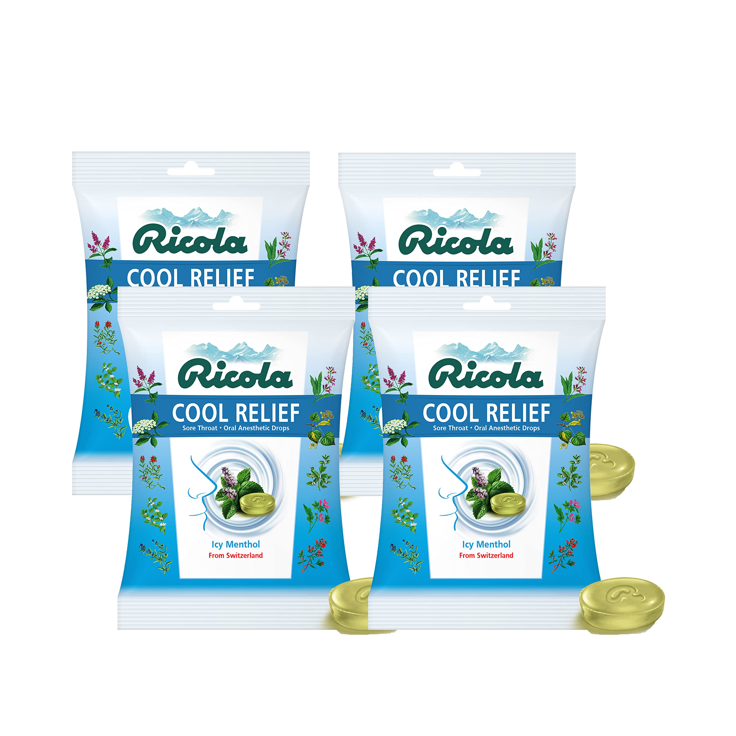 Cool Relief ICY Menthol Herbal Cough Suppressant Throat Drops, 19ct Bag (Pack of 4)