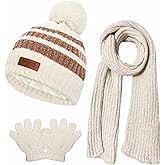 Kids Toddlers Winter Hats Stripes Beanie Gloves Neck Warmer Scarf Set Gifts for 1 3 4-6 Years Old Baby Girls Boys