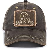 Mossy Oak Ducks Unlimited Frayed Patch on Weathered Cotton Cap, Dark Brown | One Size Fits Most, Functional Camouflage Cap, Adjustable Snapback