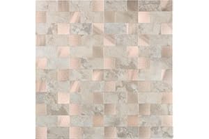 Yipscazo Peel and Stick Backsplash Tile, Stick on Stainless Steel Backsplash Metal Tiles for Kitchen Walls in Beige Mixed Metal (12''x12'',10 Sheets)