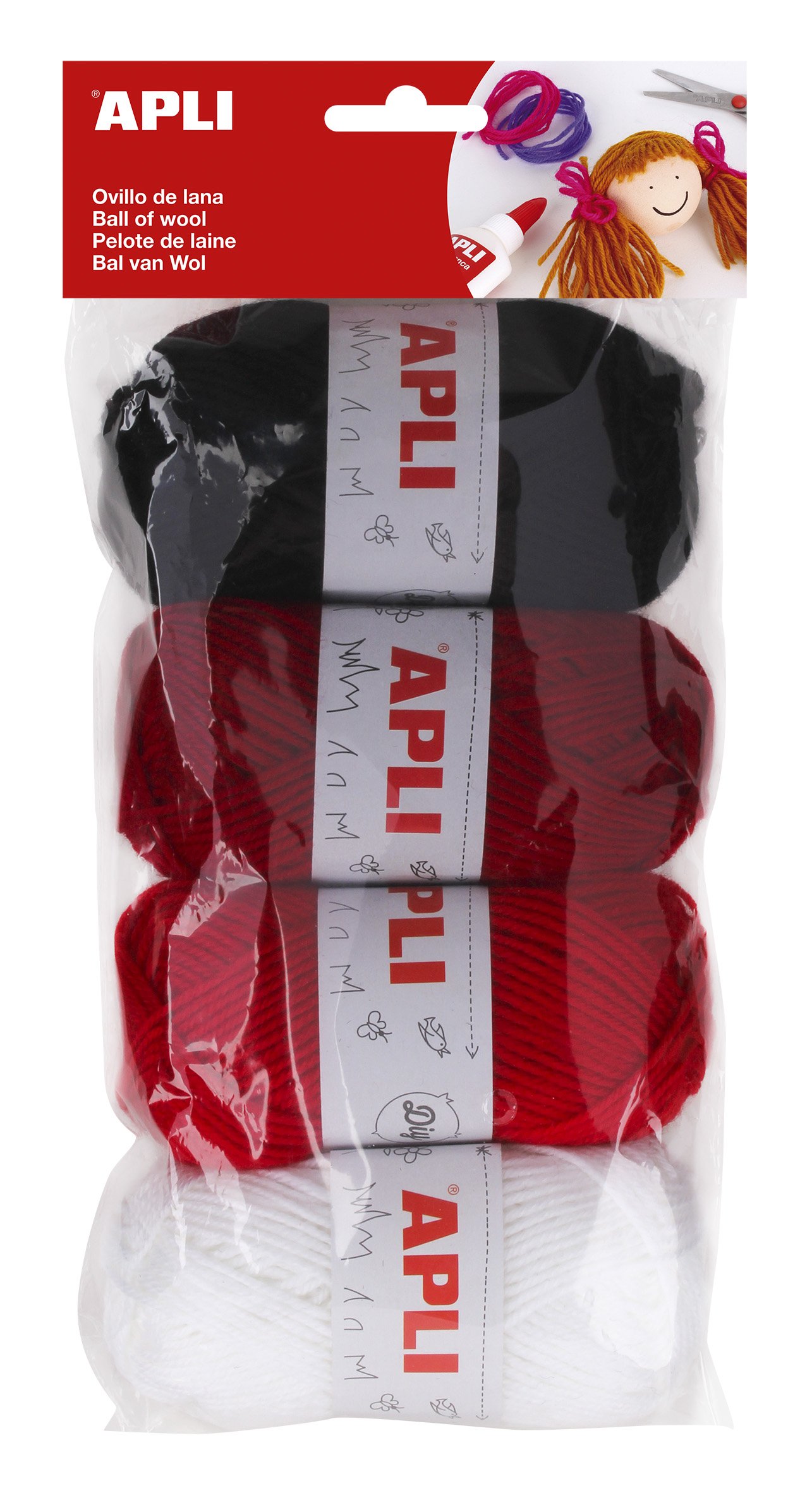 Apli 946052 - Balls of Wool 4 Units 50g, Red Tones
