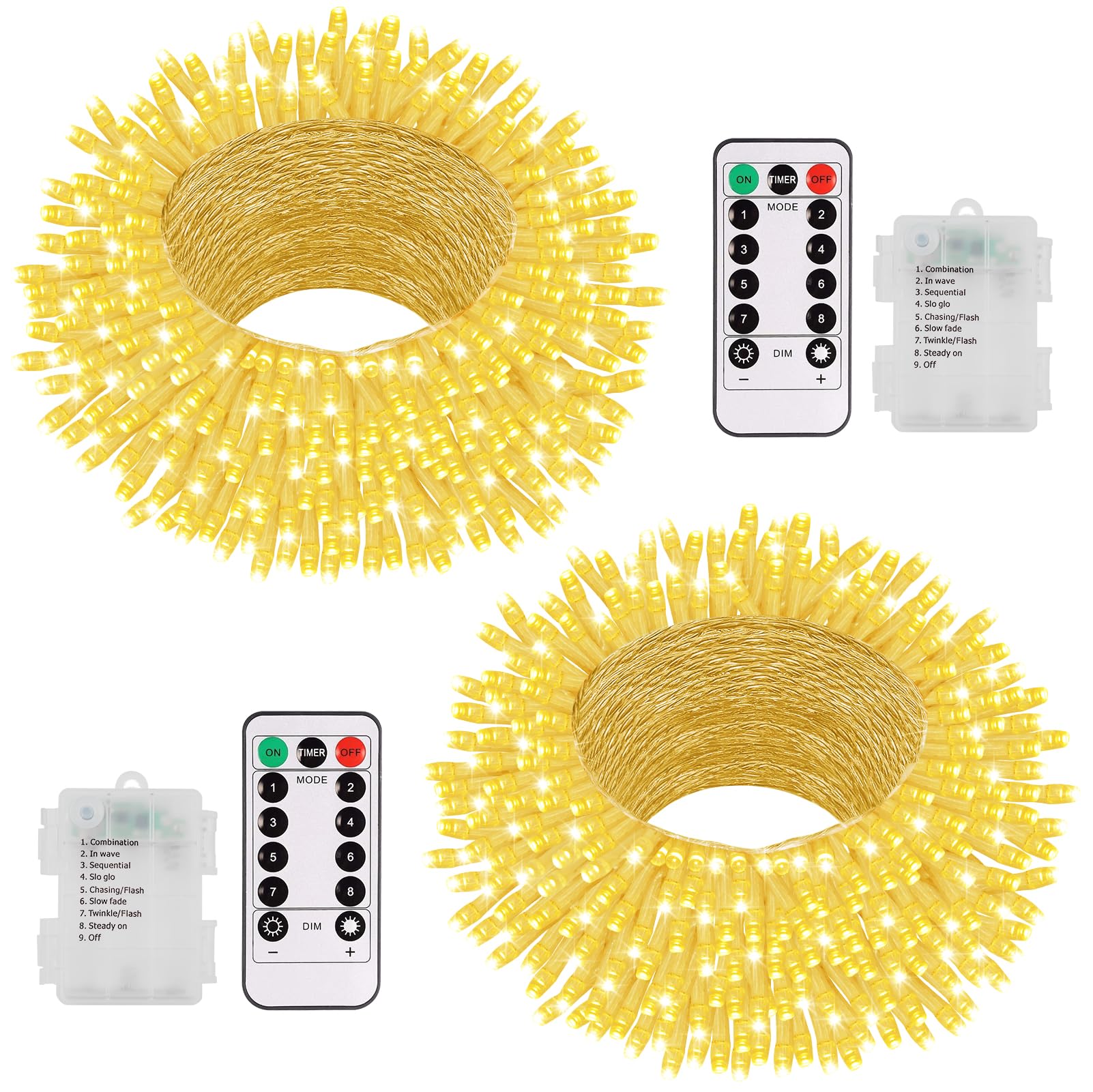 Photo 1 of 2 Pack Christmas String Lights Battery Powered, 100 LED 33Ft Fairy String Lights Remote Timer 8 Modes Waterproof Fairy Lights for Bedroom Wedding Party Outdoor Indoor Decor (Warm White)