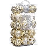 Valery Madelyn Christmas Tree Decorations Set, 40ct White and Gold Shatterproof Christmas Ball Ornaments Bulk, Luxury Hanging Ornaments for Xmas Holiday Wedding Party Decor