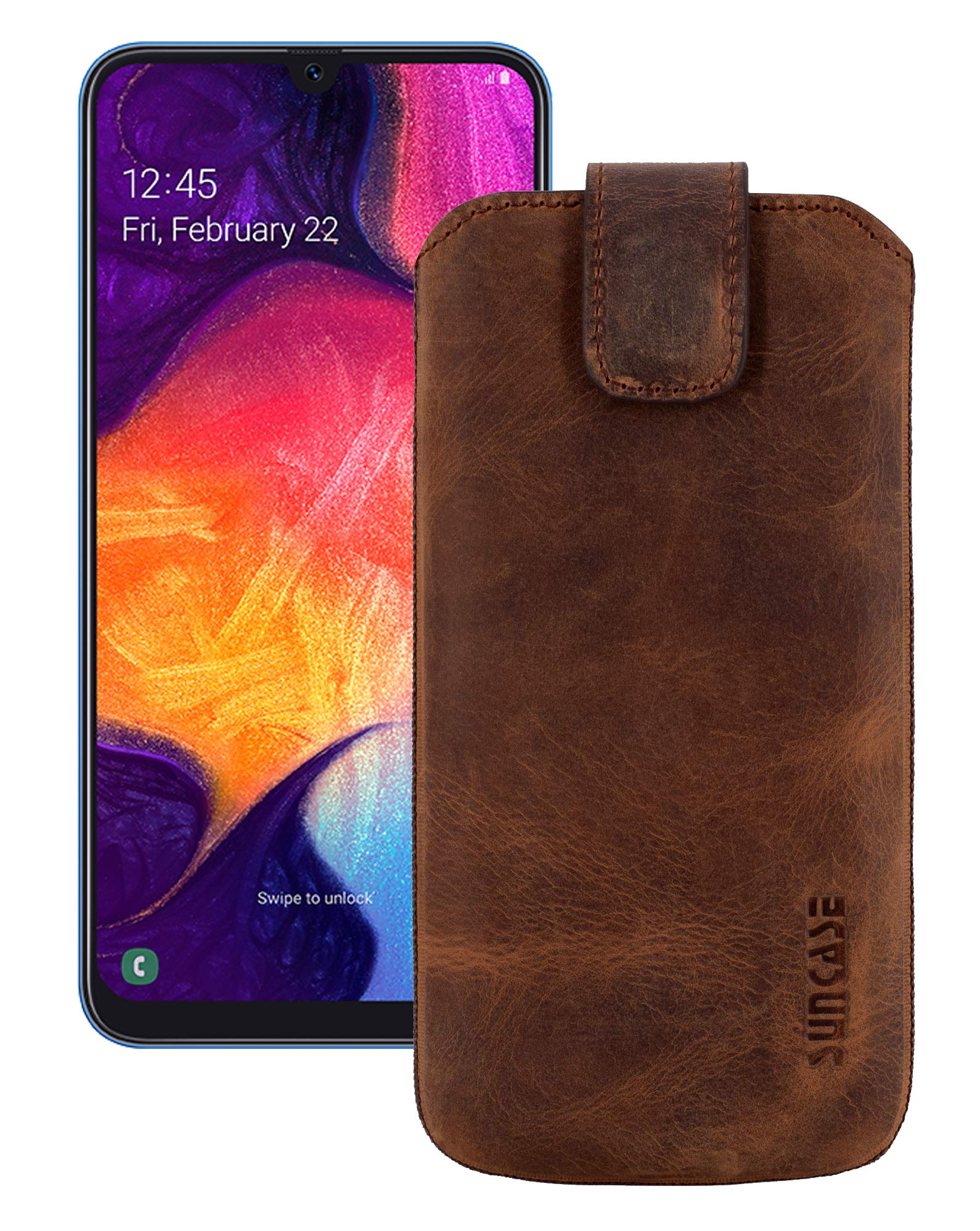 Suncase case compatible with Samsung Galaxy A10 with ADDITIONAL cover/shell/bumper/silicone *tab with pull-out function* mobile phone case leather case protective case in antique coffee