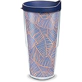 Tervis Navy Banana Palms Made in USA Double Walled Insulated Tumbler Travel Cup Keeps Drinks Cold & Hot, 24oz, Clear