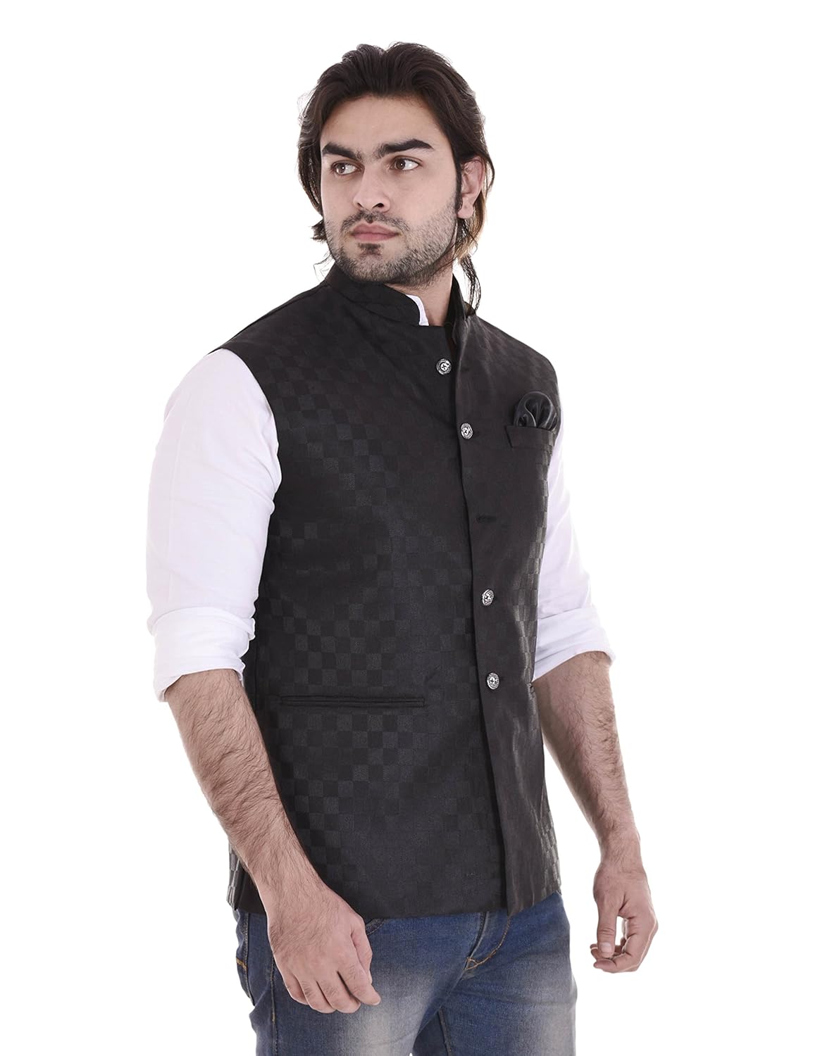 riya fashion men's bandhgala festive vest waist coat nehru jacket fabric jacquard