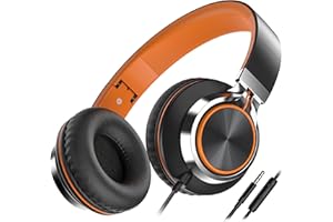 AILIHEN Kids Headphones, Headphones Wired with Microphone and Volume Control Folding Stereo Corded On-Ear 3.5mm Headset for Boys Girl Cellphones Tablets Chromebook Laptop Computer (Black/Orange)